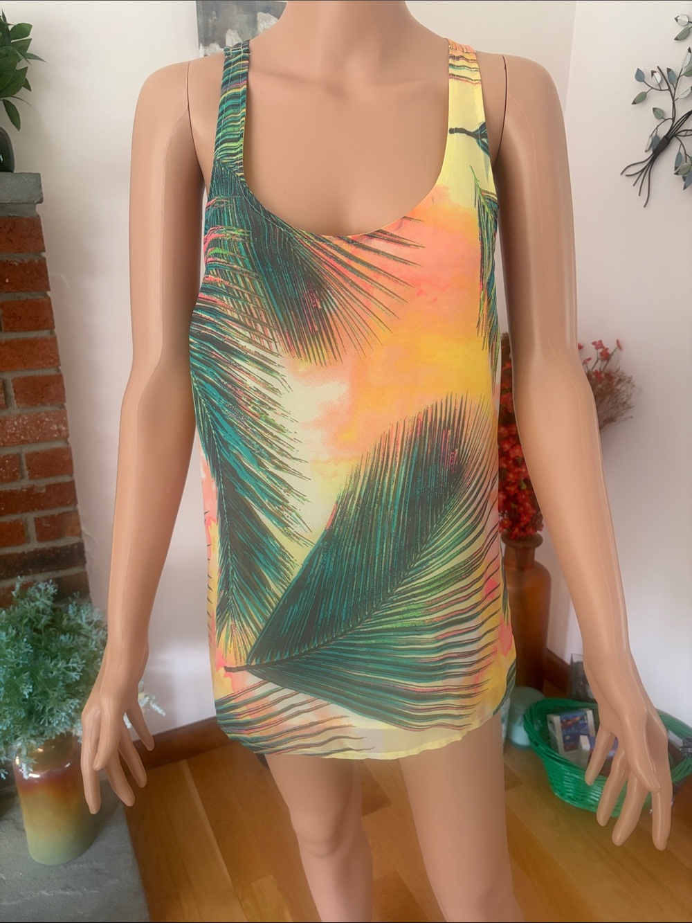 Old Navy Tropical Palm Print Tank Top - Yellow & Green